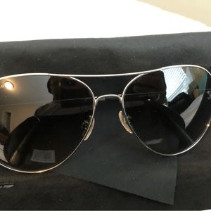 Authentic Chanel, Aviator Style Sunglasses, Black with Silver Trim